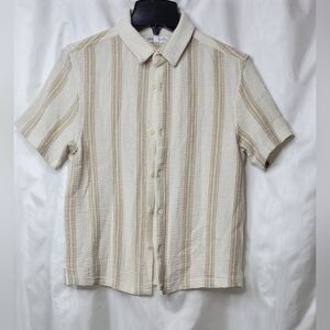 Zara short sleeve shirt, off white with beige stripes